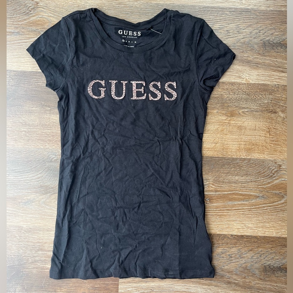 GUESS Y2K Black Tee with Pink Logo